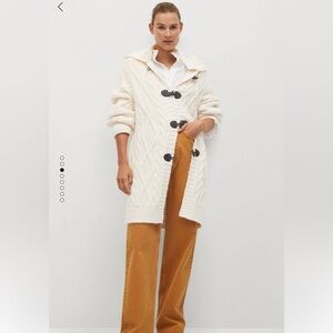 Mango ecru hooded knitted coat